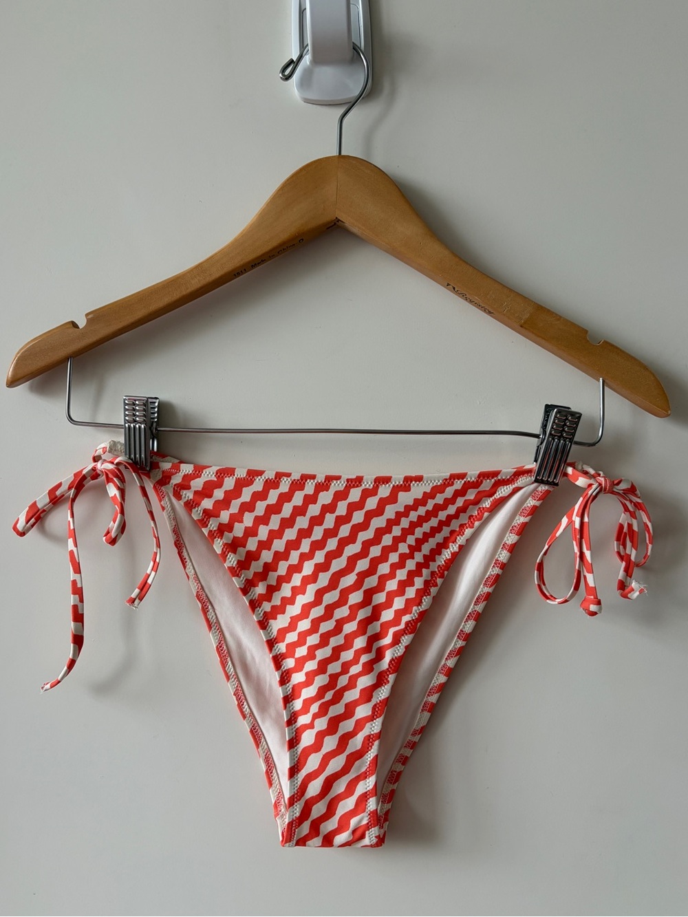 H&M Women's Side Tie Bikini Bottoms in Orange and White Zigzag